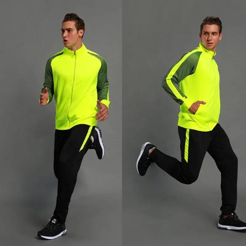 2Pcs Set Men's Soccer Sportswear Tracksuit Jacket Football Training Suit Autumn Winter Spring Long Sleeve Zipper Top and Pants