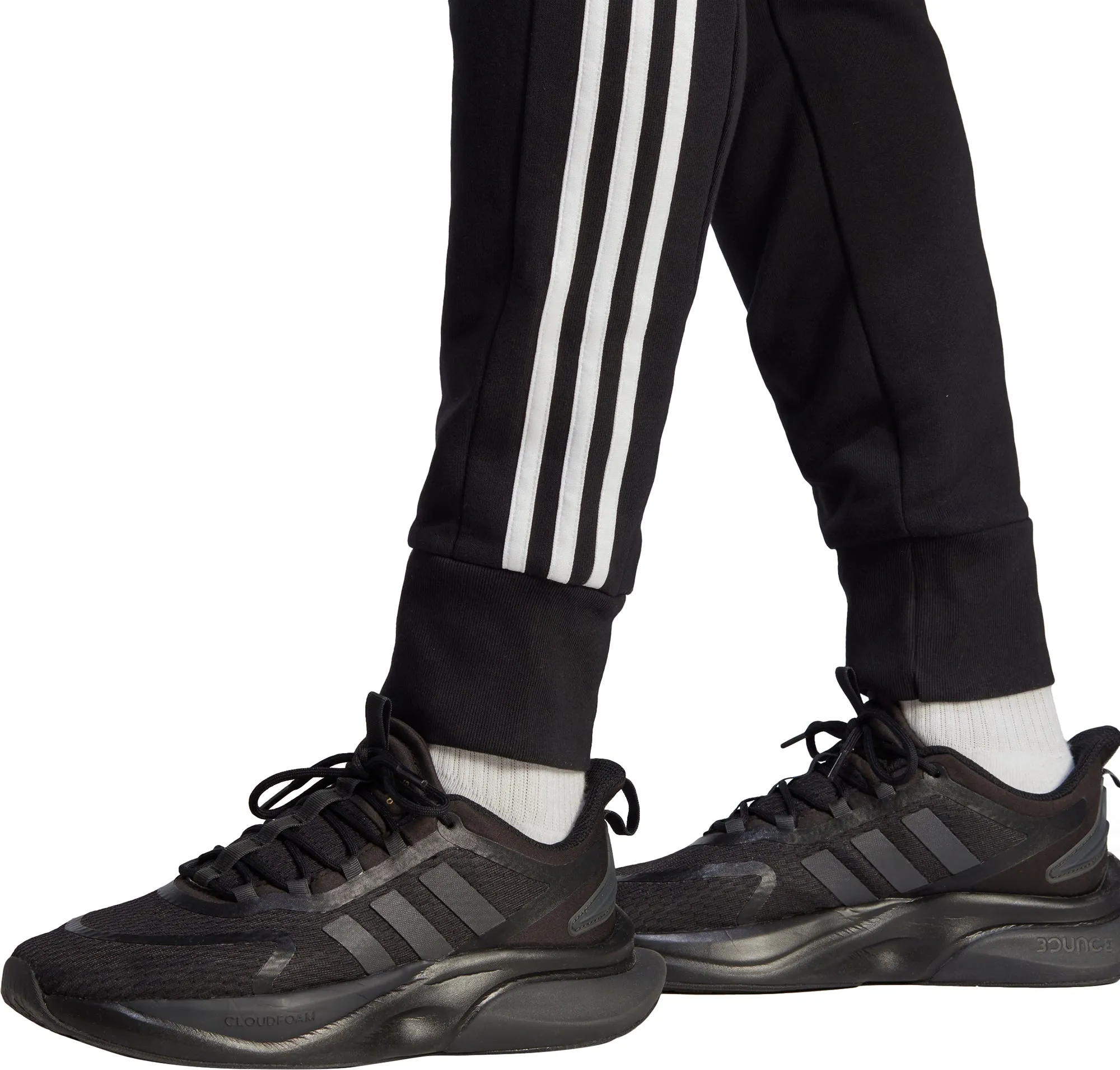 adidas Essentials Tapered Cuff 3 Stripes Mens Joggers - Black