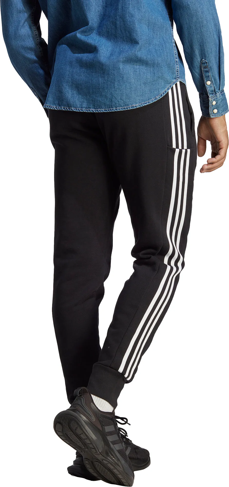 adidas Essentials Tapered Cuff 3 Stripes Mens Joggers - Black