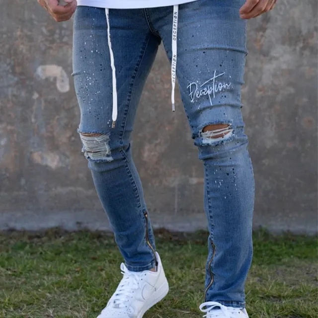 Aidase New Printed Statuary Jeans Loose Straight Men Denim Biker Casual Pants Hip Hop Man Jean Hombre Pantalon Artistic Work Size S-3XL