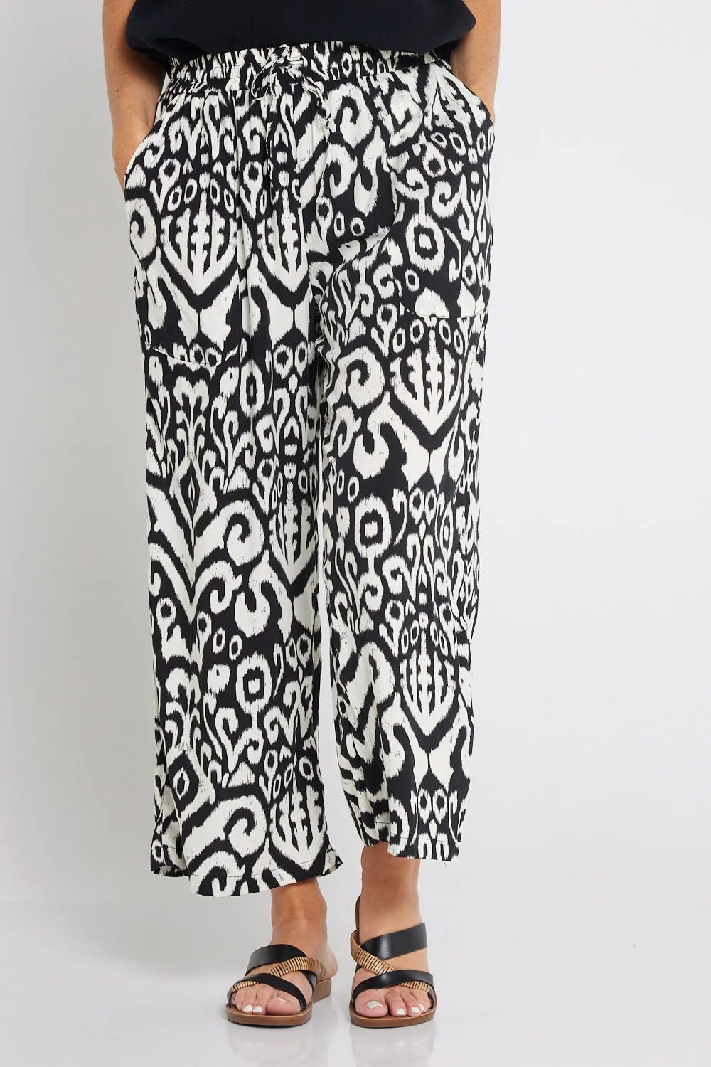 Aiko Lightweight Pants - Black/Ivory Ikat