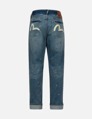 Allover Rivets and Seagull Applique 3D Regular Fit Jeans