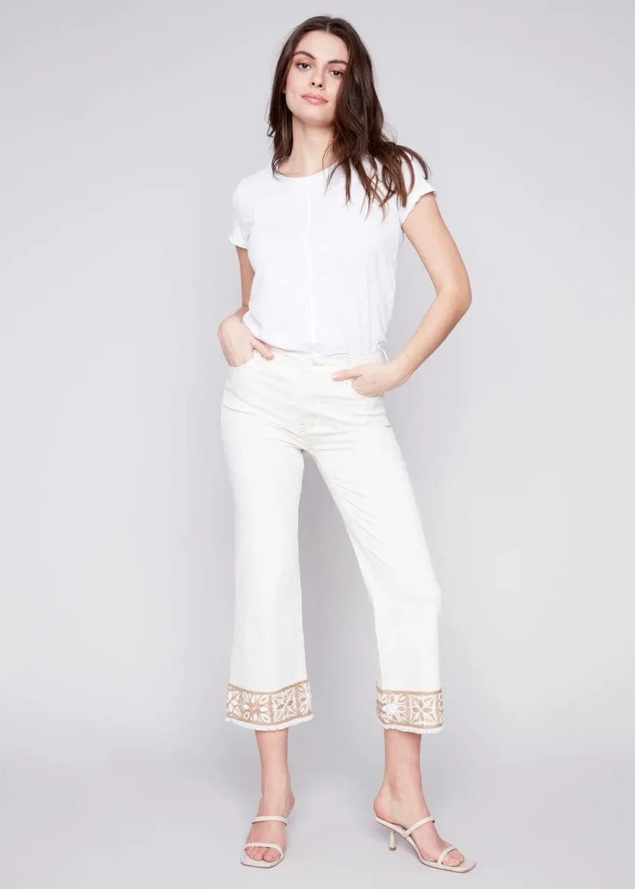 Ankle Stretch Twill Pant with Crochet by Charlie B