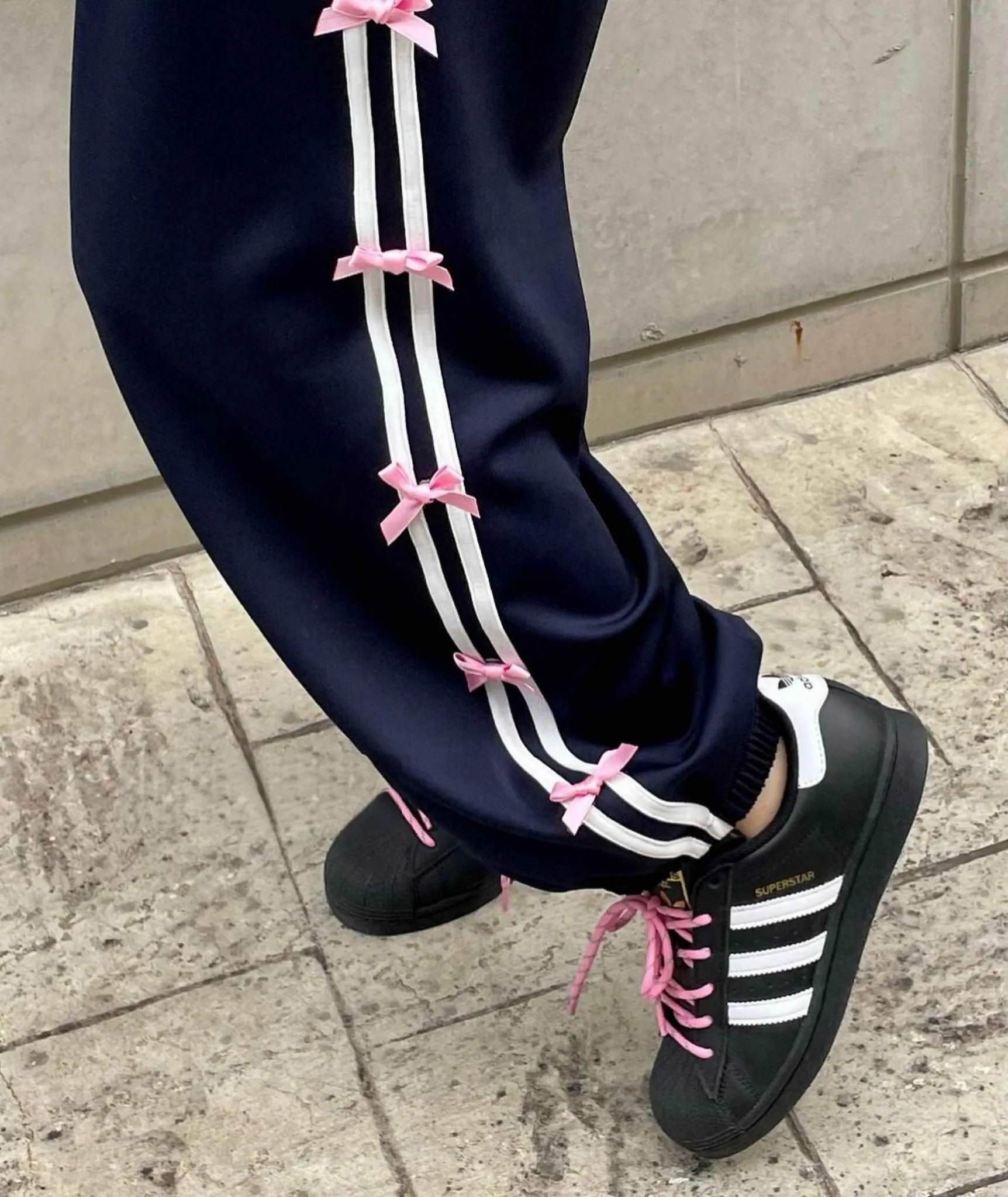 Balletcore Bow Black Pink High Waist Elastic Sweatpants Pants