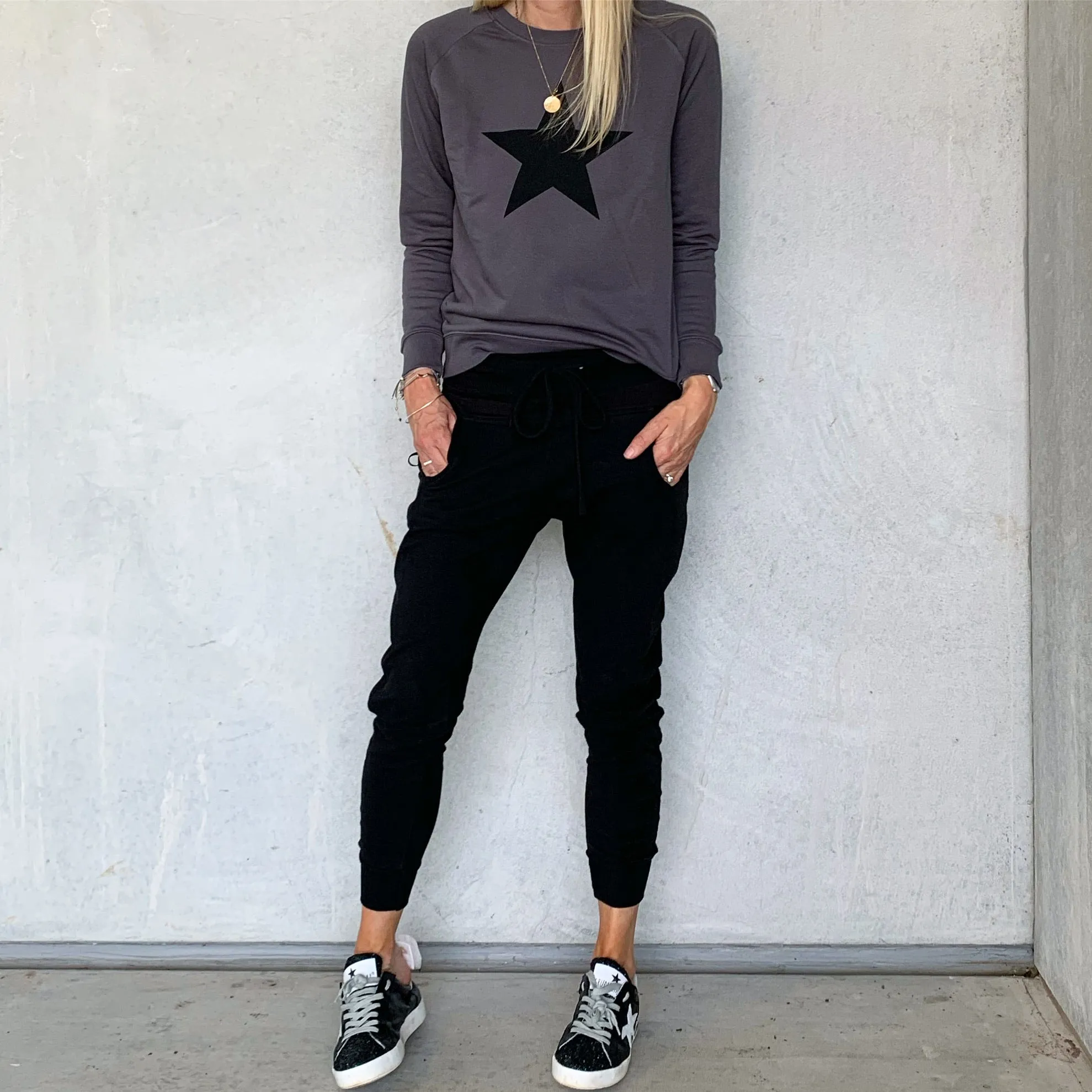 Black star on charcoal sweatshirt *new*