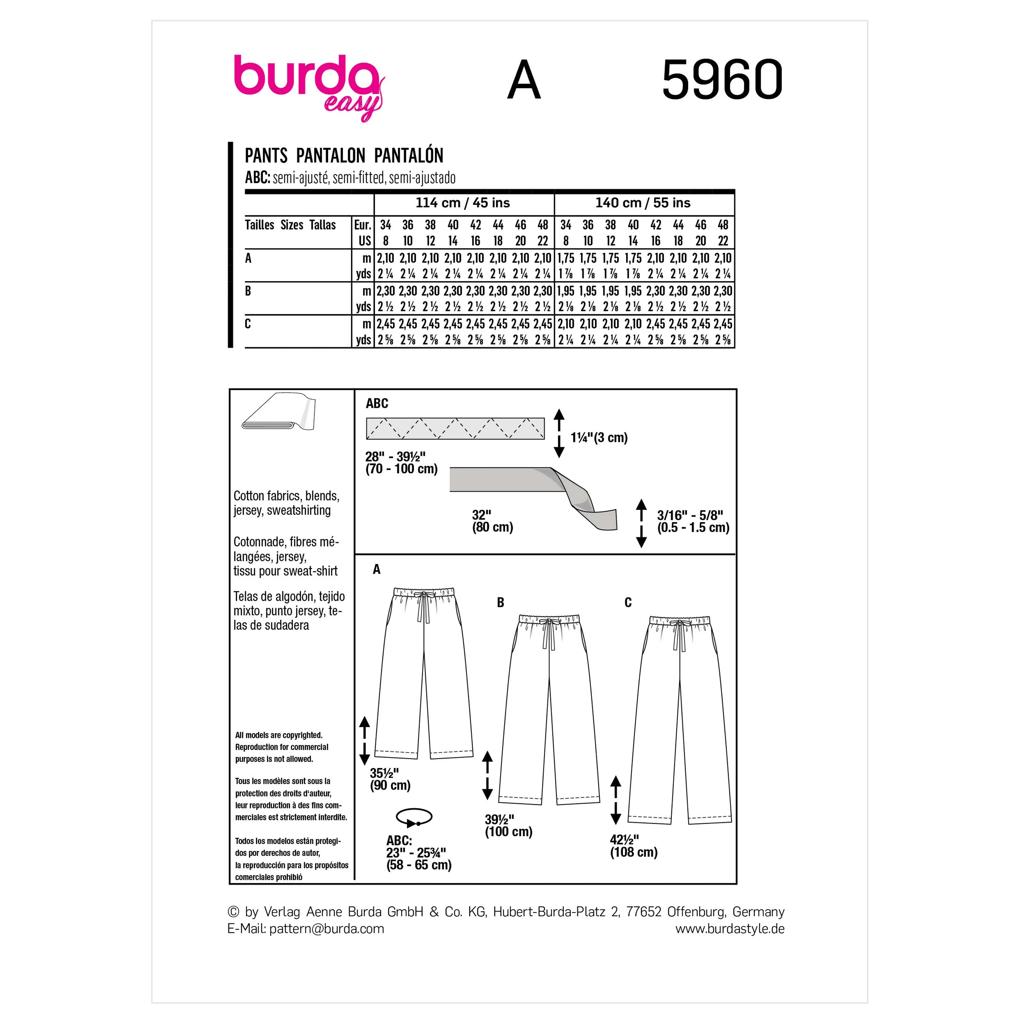 Burda Pattern 5960 Misses' Skirt/Pants