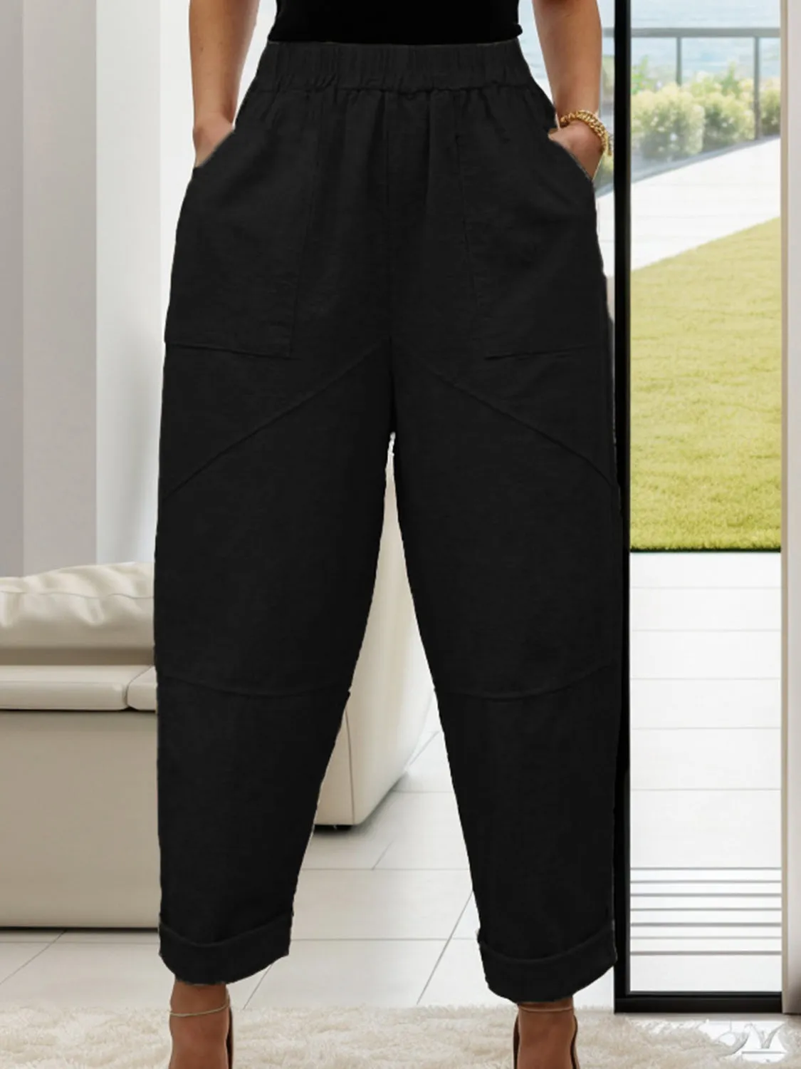 Casual Women's Elastic Waist Pants with Pockets