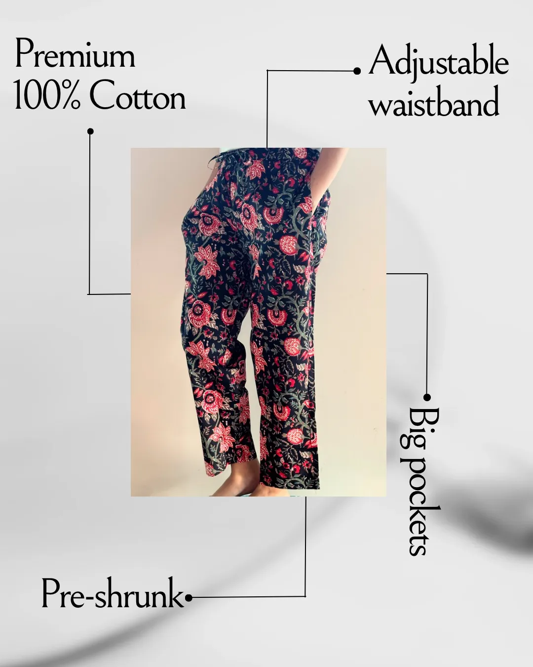 Cotton Pajama Pants Women - Fire Petals