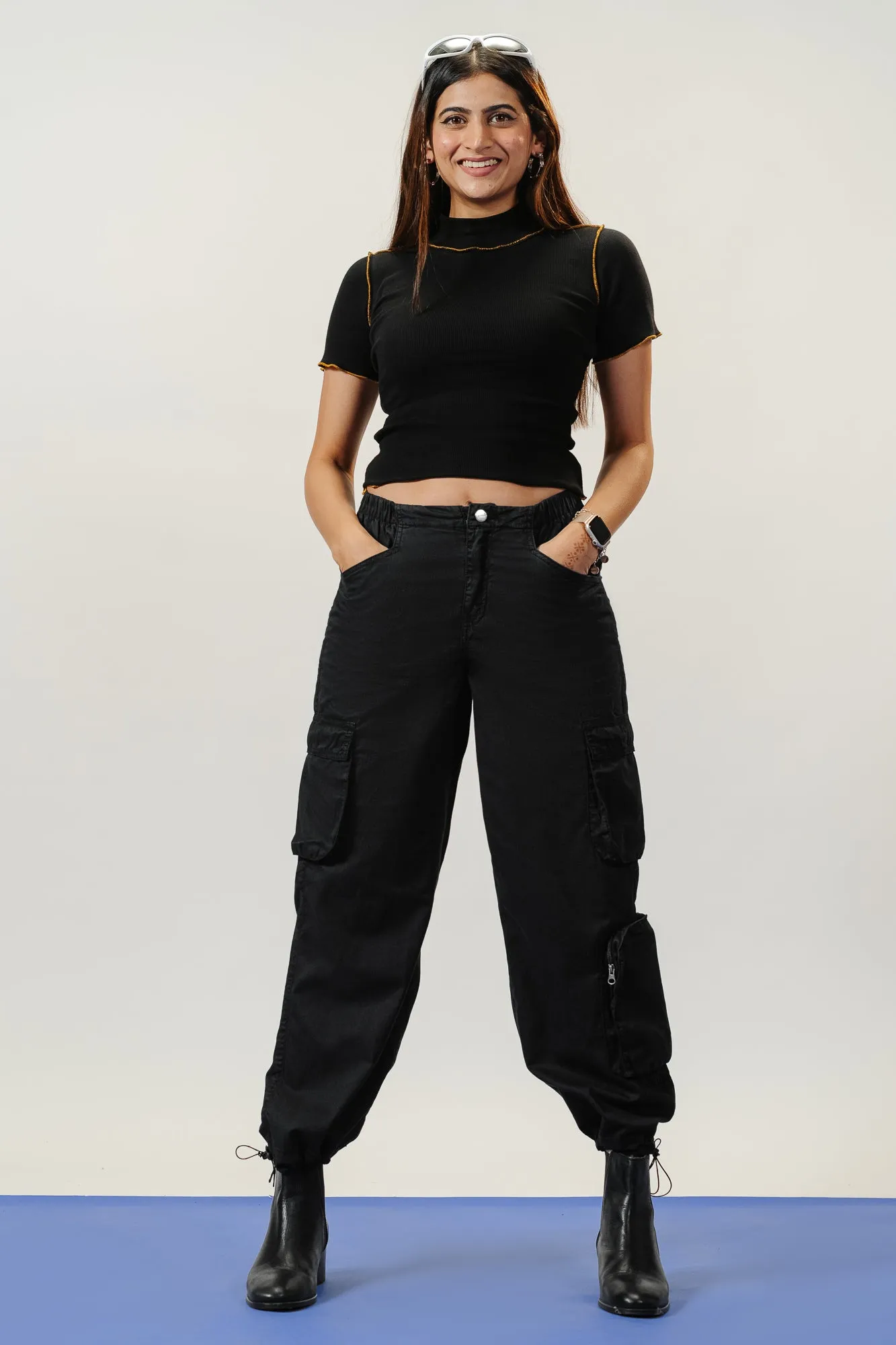 Denim Black Elasticated Cargo Joggers