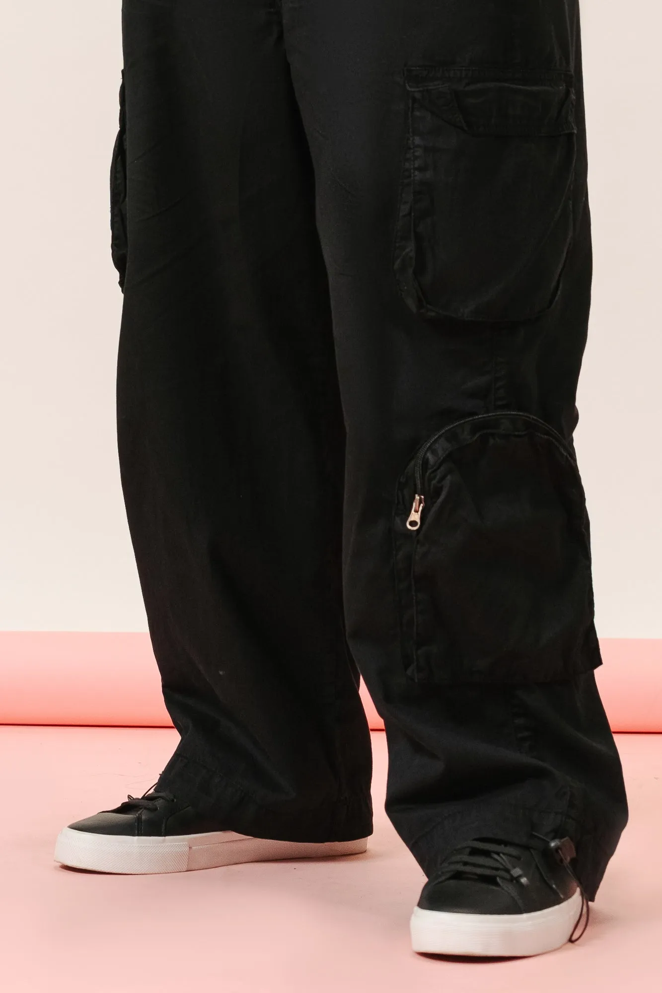 Denim Black Elasticated Cargo Joggers