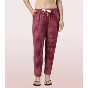 Enamor-E072 LAZY PANT | PULL-ON FLANNEL PANTS WITH SATIN ADJUSTABLE WAIST DRAWSTRING & POCKETS