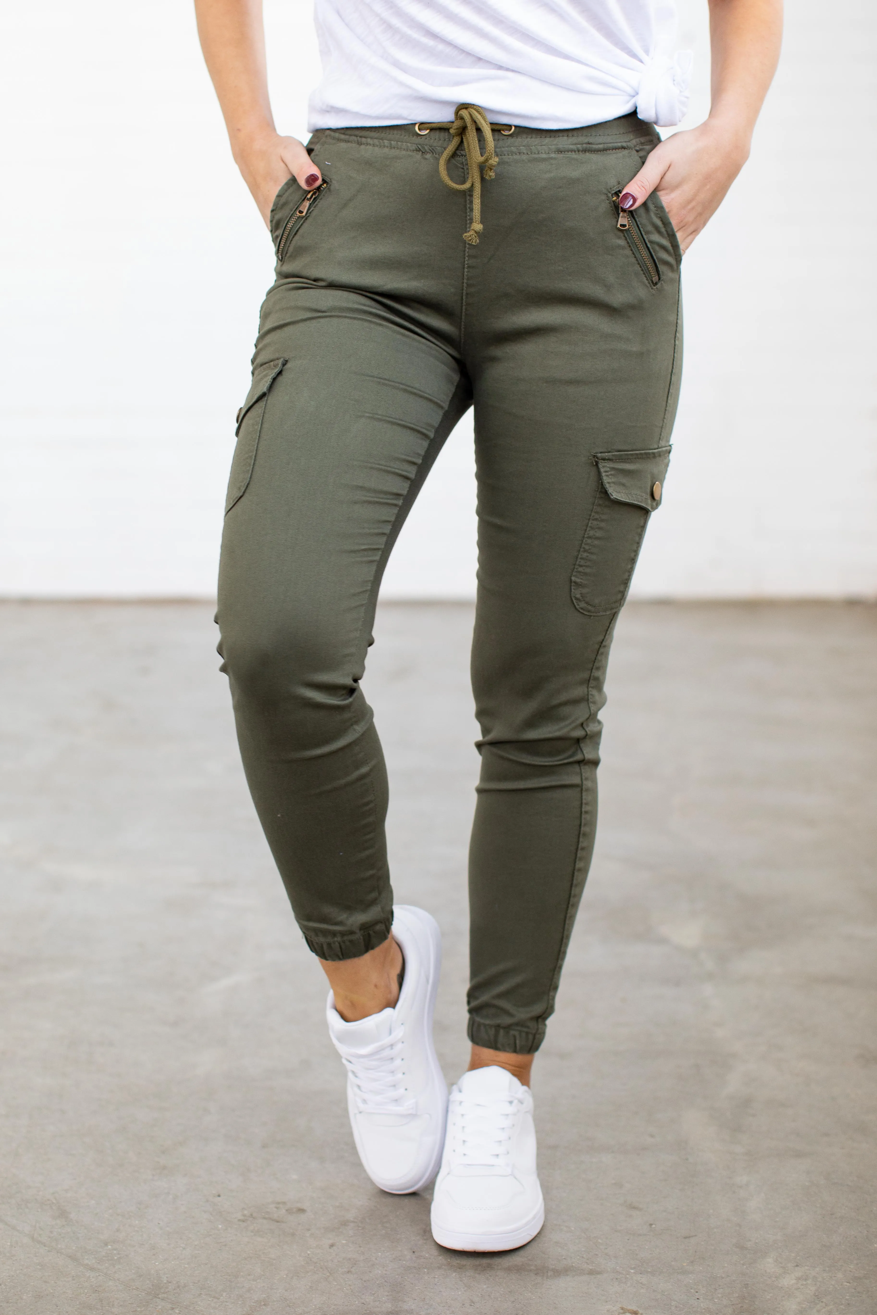 Florence Denim Joggers in Khaki