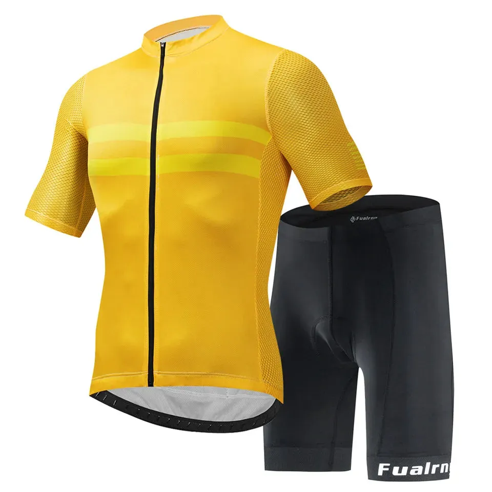 FUALRNY Cycling Jersey Set Summer Short Sleeve Breathable Yellow MTB Bike Cycling Clothing Maillot Ropa Ciclismo Uniform Suit