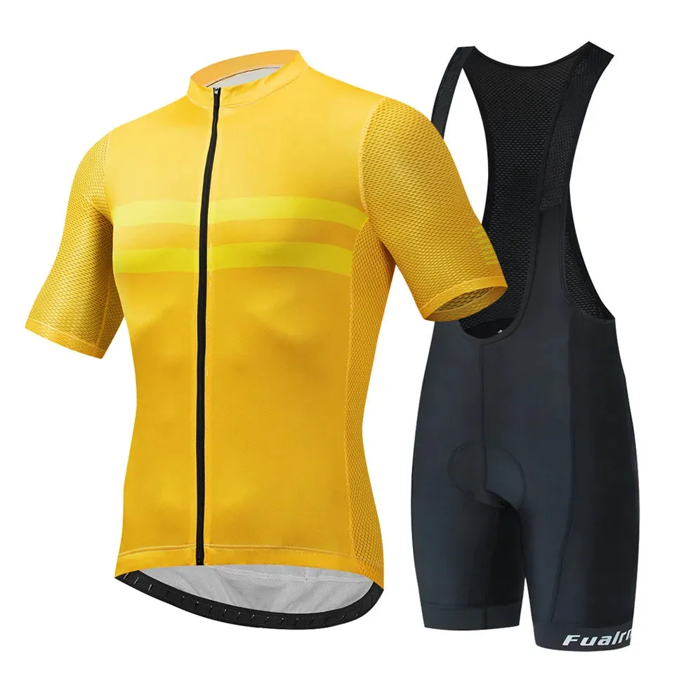 FUALRNY Cycling Jersey Set Summer Short Sleeve Breathable Yellow MTB Bike Cycling Clothing Maillot Ropa Ciclismo Uniform Suit