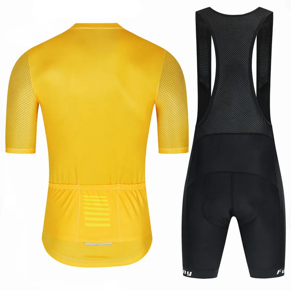 FUALRNY Cycling Jersey Set Summer Short Sleeve Breathable Yellow MTB Bike Cycling Clothing Maillot Ropa Ciclismo Uniform Suit