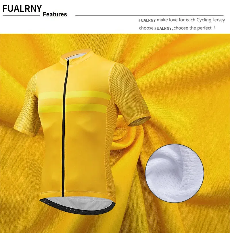 FUALRNY Cycling Jersey Set Summer Short Sleeve Breathable Yellow MTB Bike Cycling Clothing Maillot Ropa Ciclismo Uniform Suit