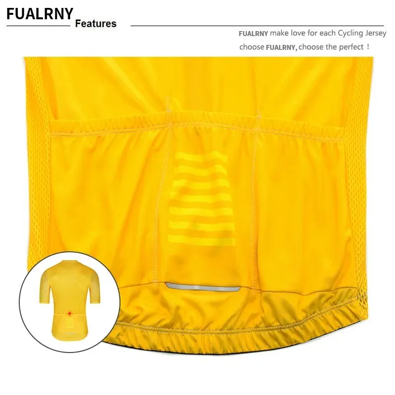 FUALRNY Cycling Jersey Set Summer Short Sleeve Breathable Yellow MTB Bike Cycling Clothing Maillot Ropa Ciclismo Uniform Suit