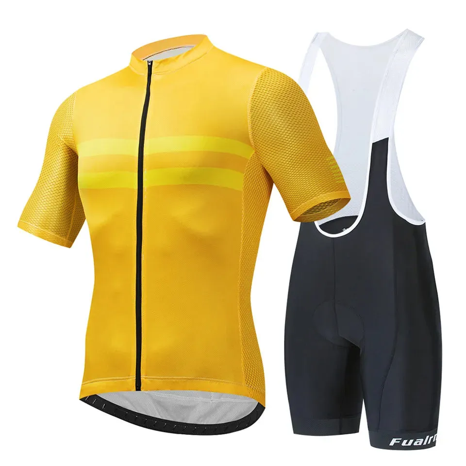 FUALRNY Cycling Jersey Set Summer Short Sleeve Breathable Yellow MTB Bike Cycling Clothing Maillot Ropa Ciclismo Uniform Suit