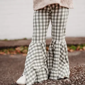 Girls Bell Bottoms in Sage Green Gingham print