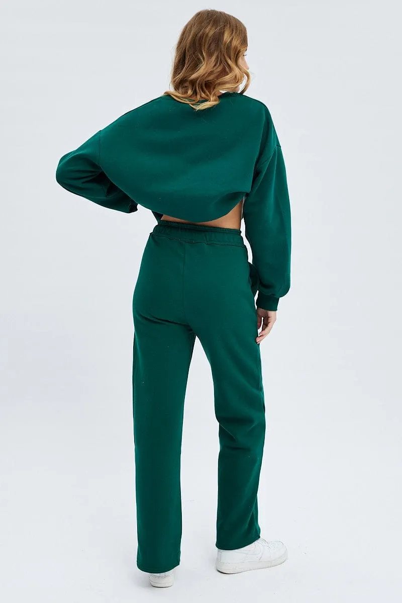 Green Track Pants Relaxed Fit