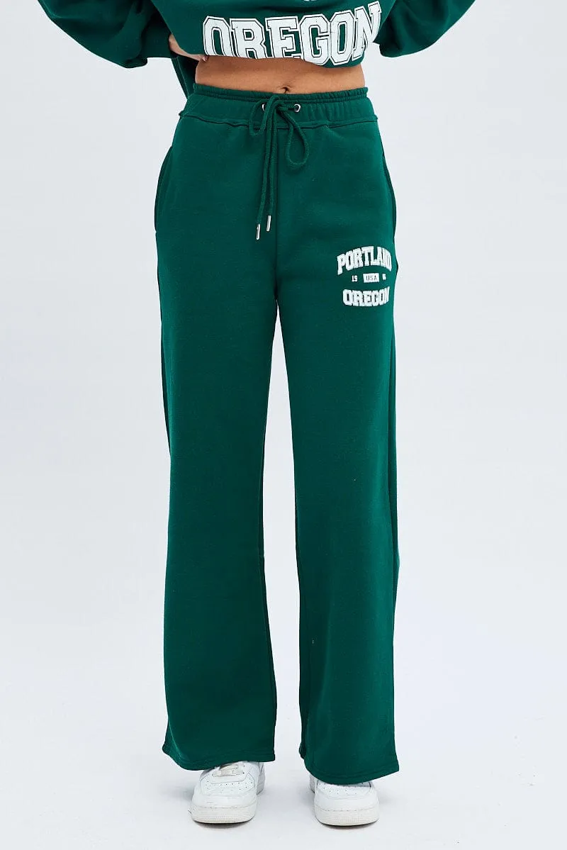 Green Track Pants Relaxed Fit