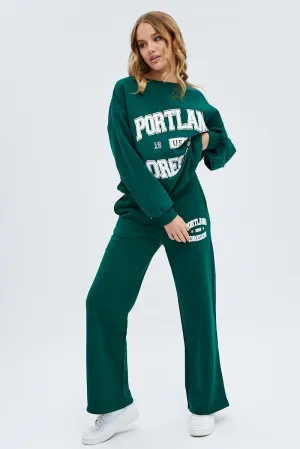 Green Track Pants Relaxed Fit