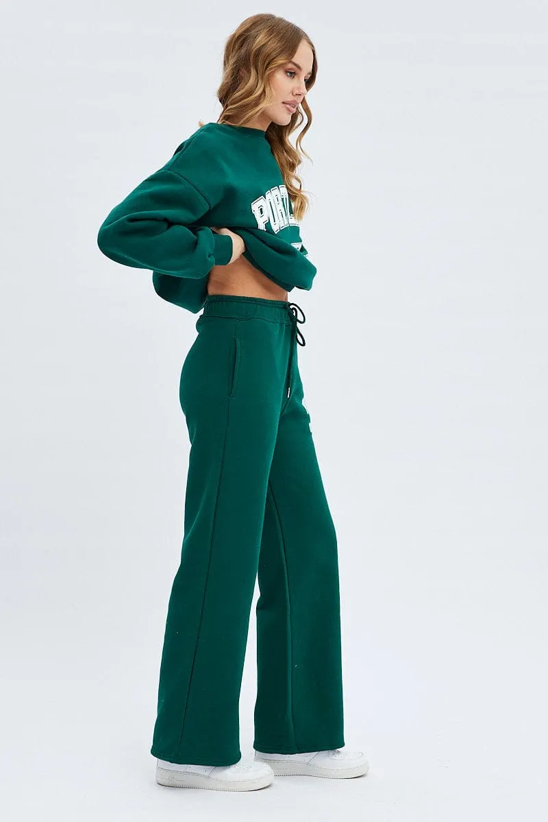 Green Track Pants Relaxed Fit