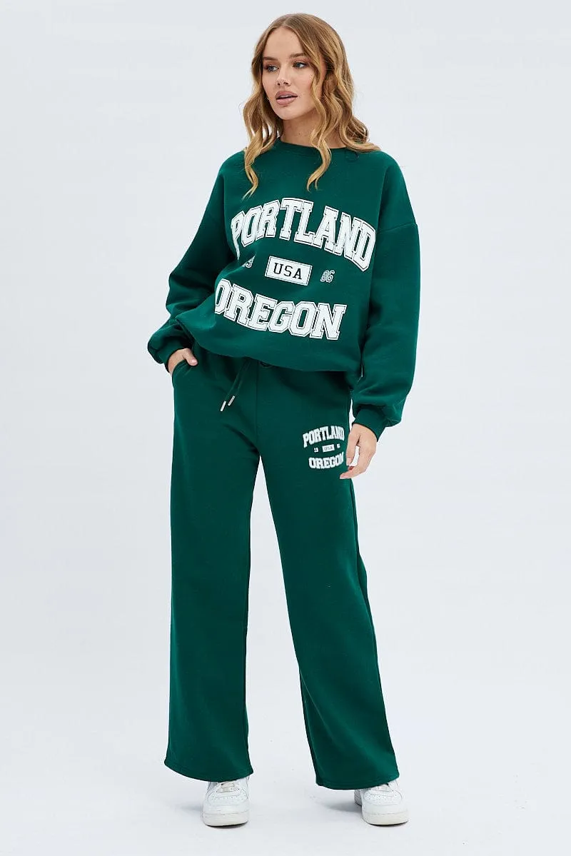 Green Track Pants Relaxed Fit