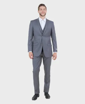 Grey 3 Piece Slim Fit Vested Suit