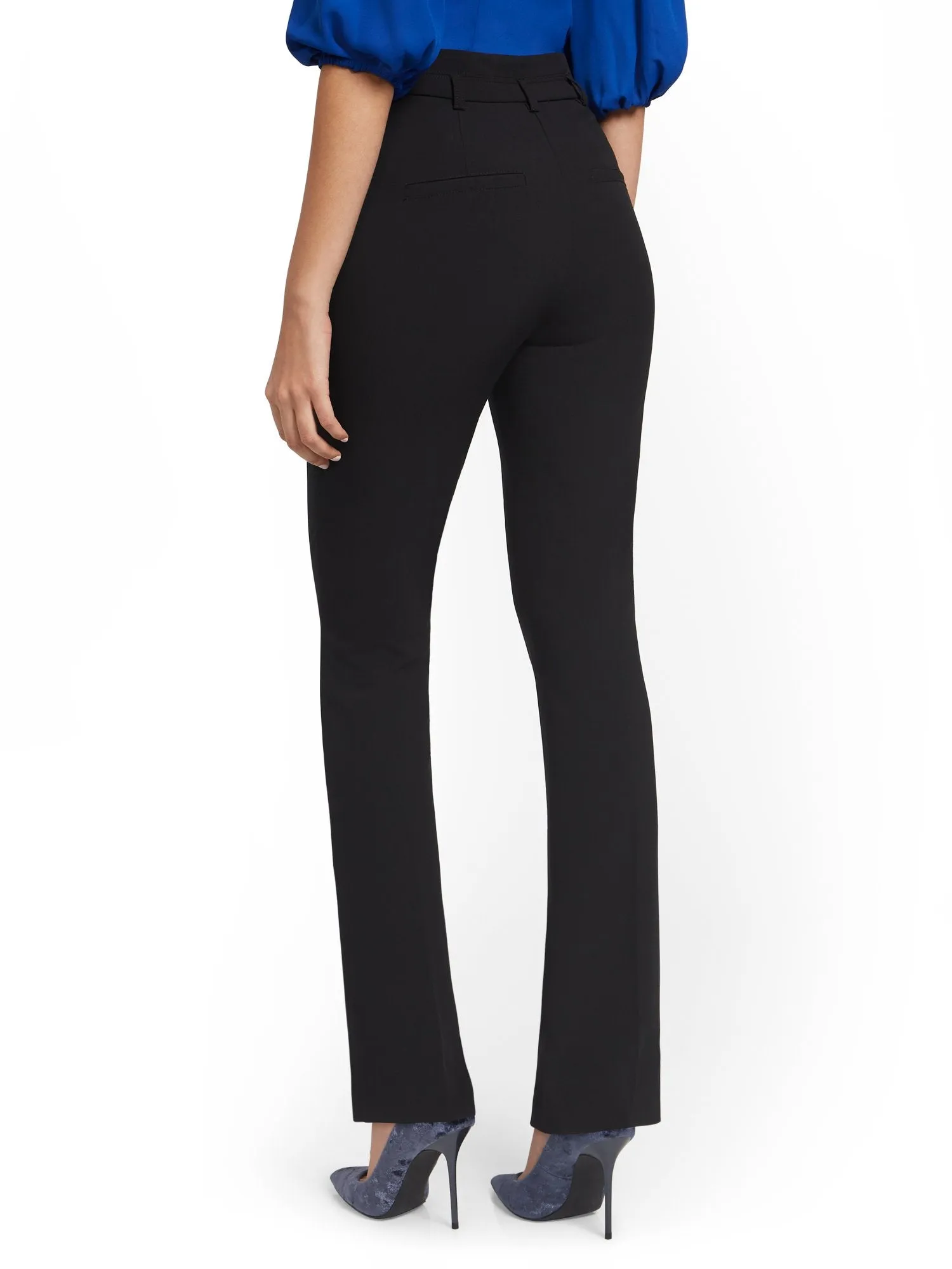 High-Waisted Two-Button Straight-Leg Pant - Essential Stretch - 7th Avenue