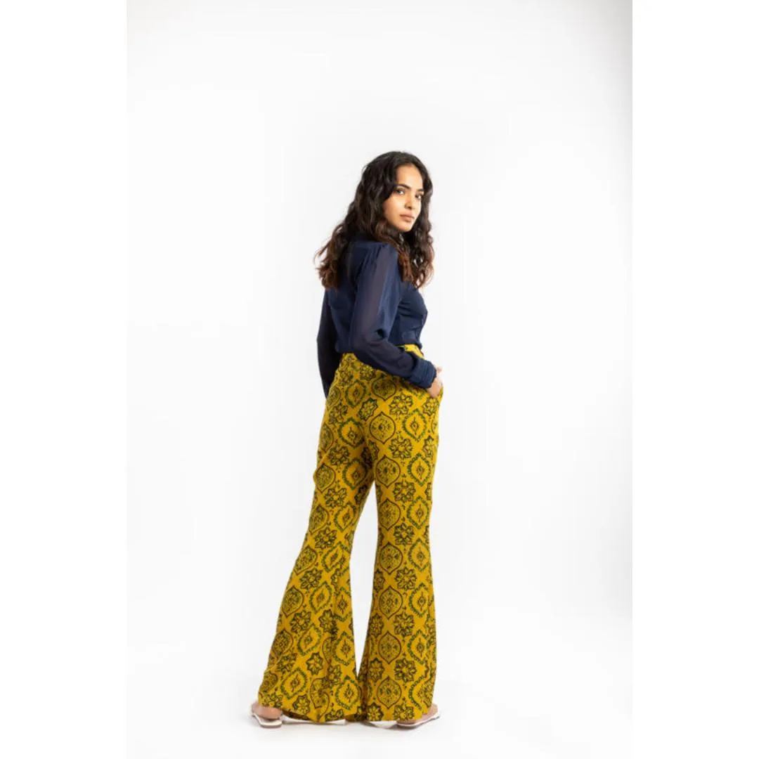 House of Ara Cupro Fabric Ajrakh Bell Bottom Pant