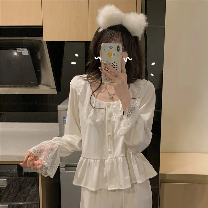 Joskaa Thanksgiving Gift 2024 Spring New Fashion Comfortable And Casual Korean Pajamas Suits Women Princess Style Outerwear Home Wear Suits Pajamas