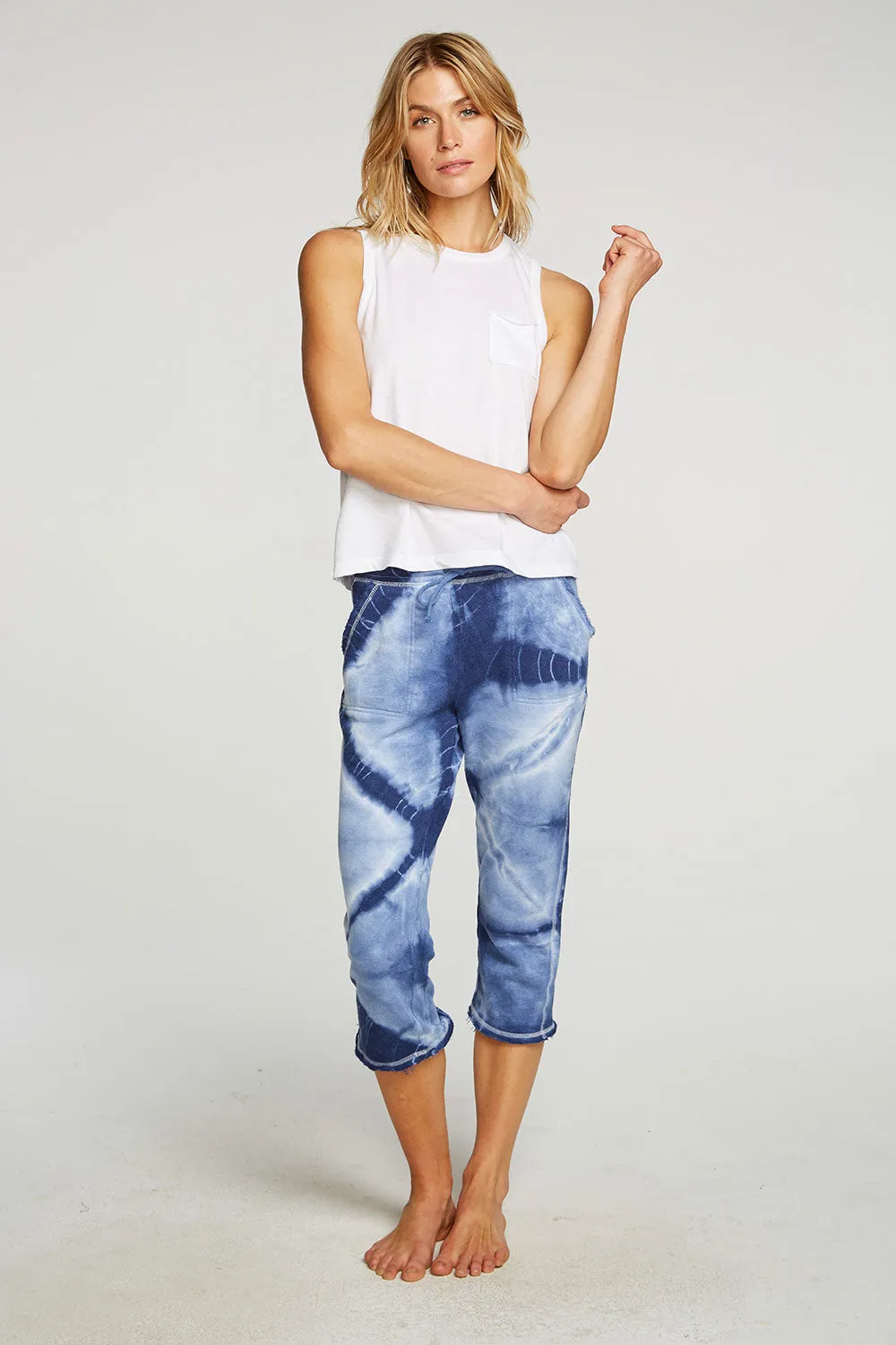 Linen French Terry Cropped Relaxed Raw Edge Jogger