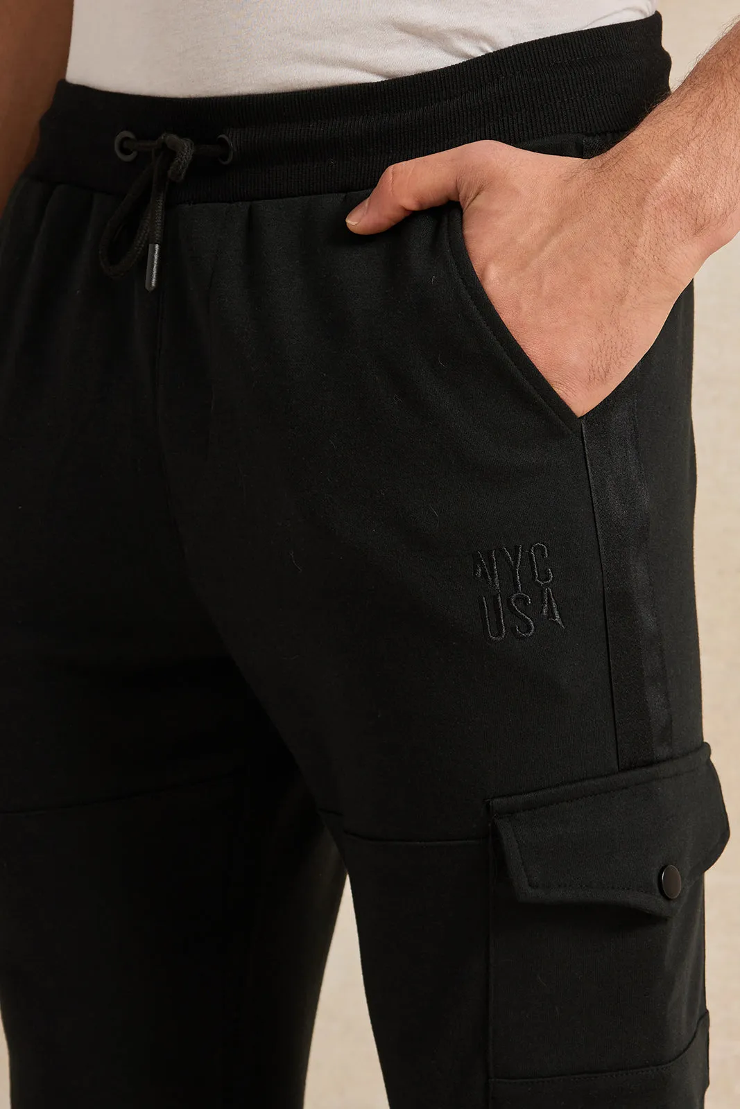 Men Black Cargo Track Pants