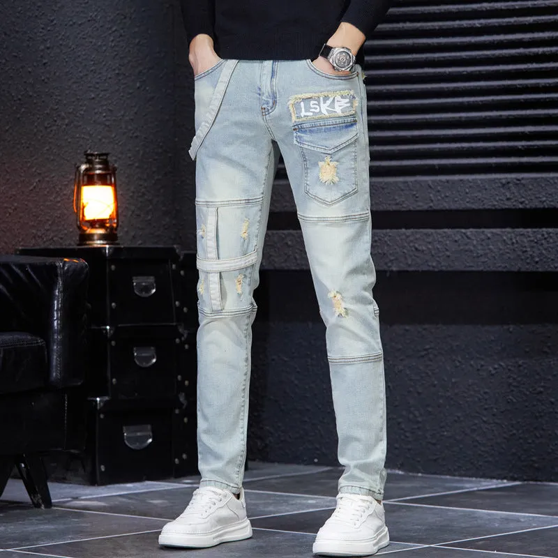 Men's Patchwork Contrast Color Casual Cloth Patch Jeans