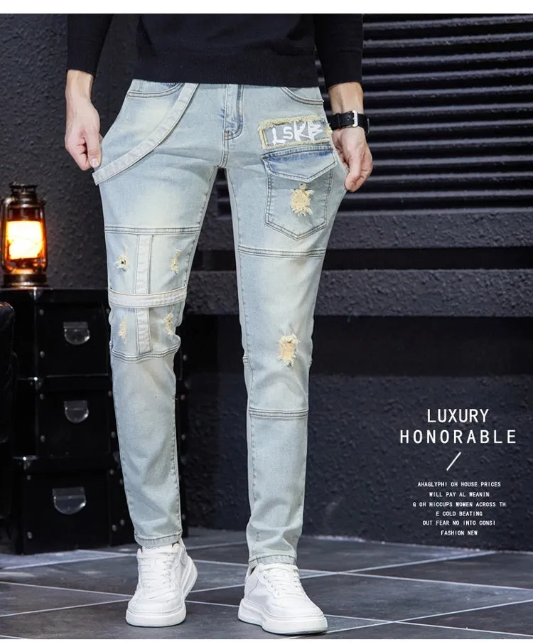 Men's Patchwork Contrast Color Casual Cloth Patch Jeans