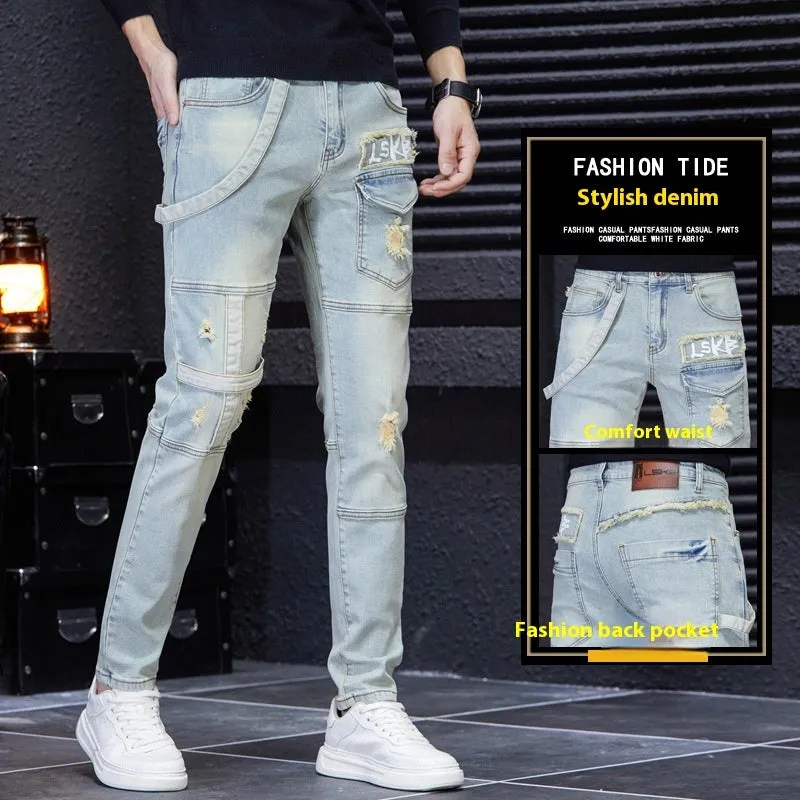 Men's Patchwork Contrast Color Casual Cloth Patch Jeans