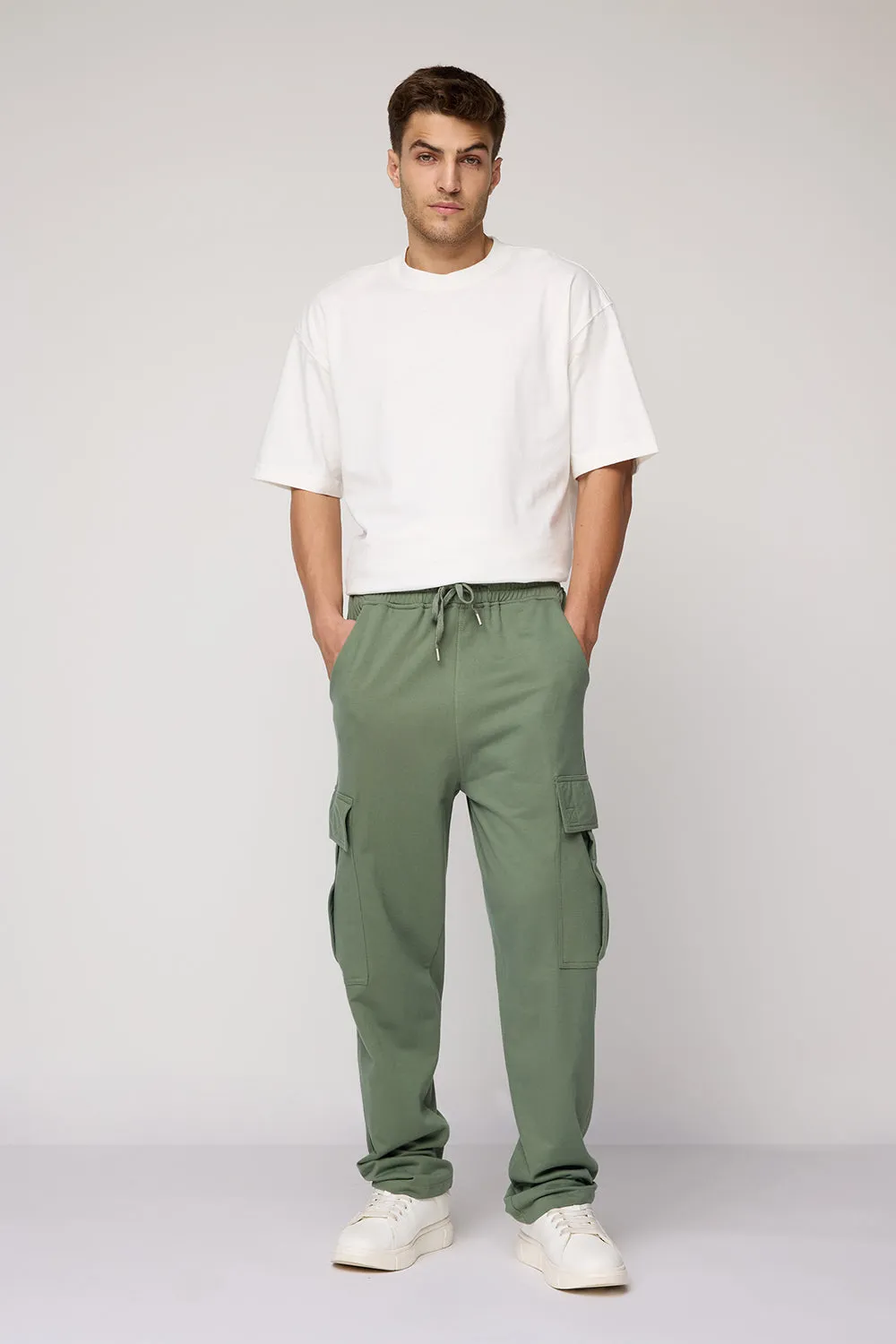 Men's Relaxed Sage Green Knit Cargo Joggers