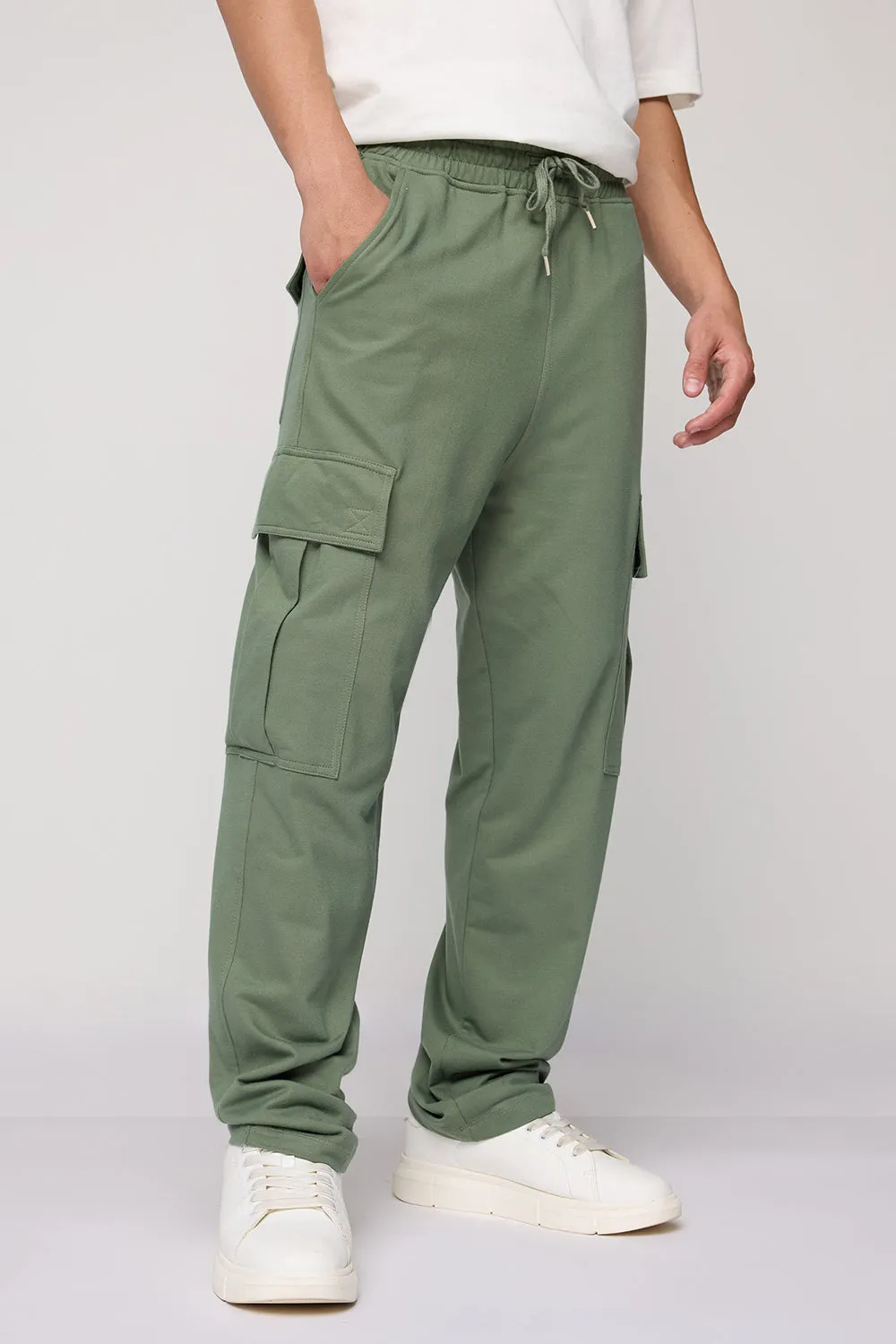 Men's Relaxed Sage Green Knit Cargo Joggers