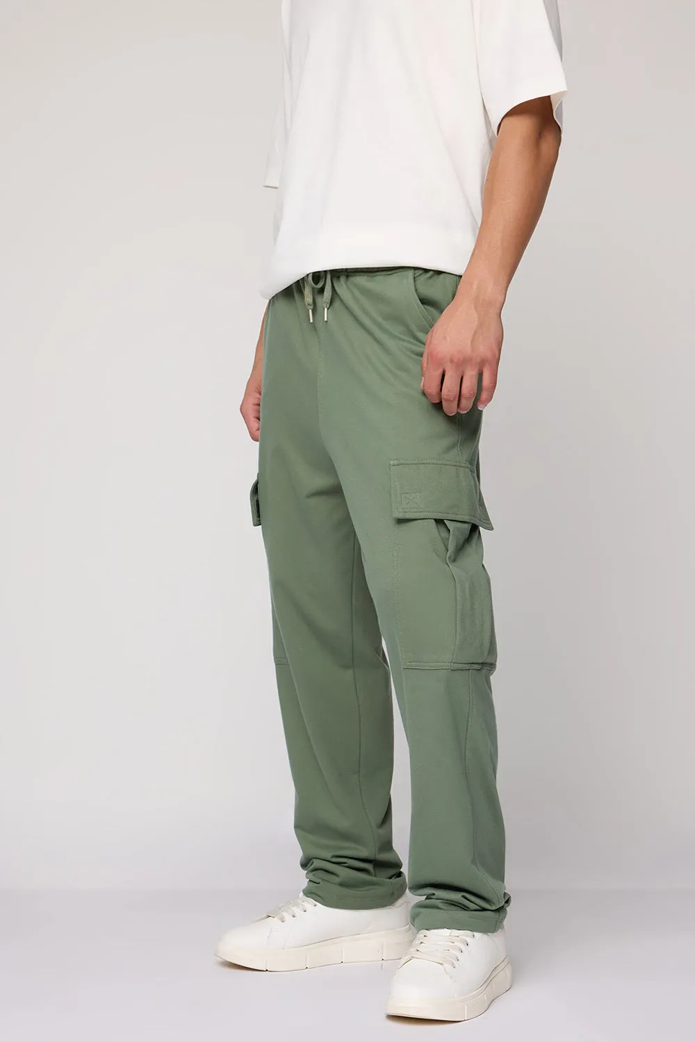 Men's Relaxed Sage Green Knit Cargo Joggers