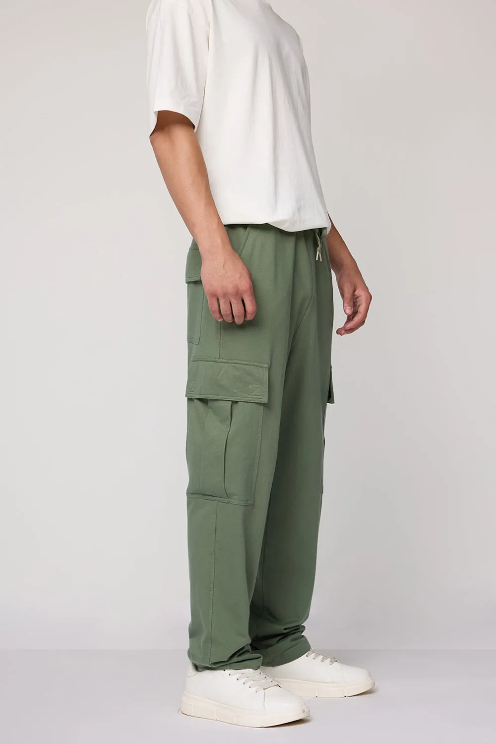 Men's Relaxed Sage Green Knit Cargo Joggers