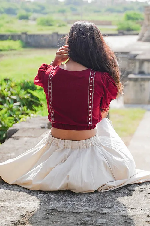 Okhai "Raas-Garba" Hand-Embroidery and Mirrorwork Brick Red Pure Cotton Blouse