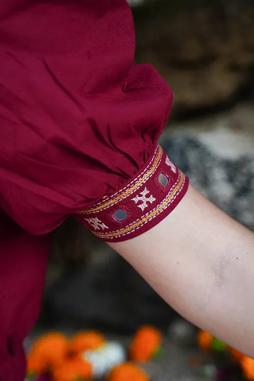 Okhai "Raas-Garba" Hand-Embroidery and Mirrorwork Brick Red Pure Cotton Blouse