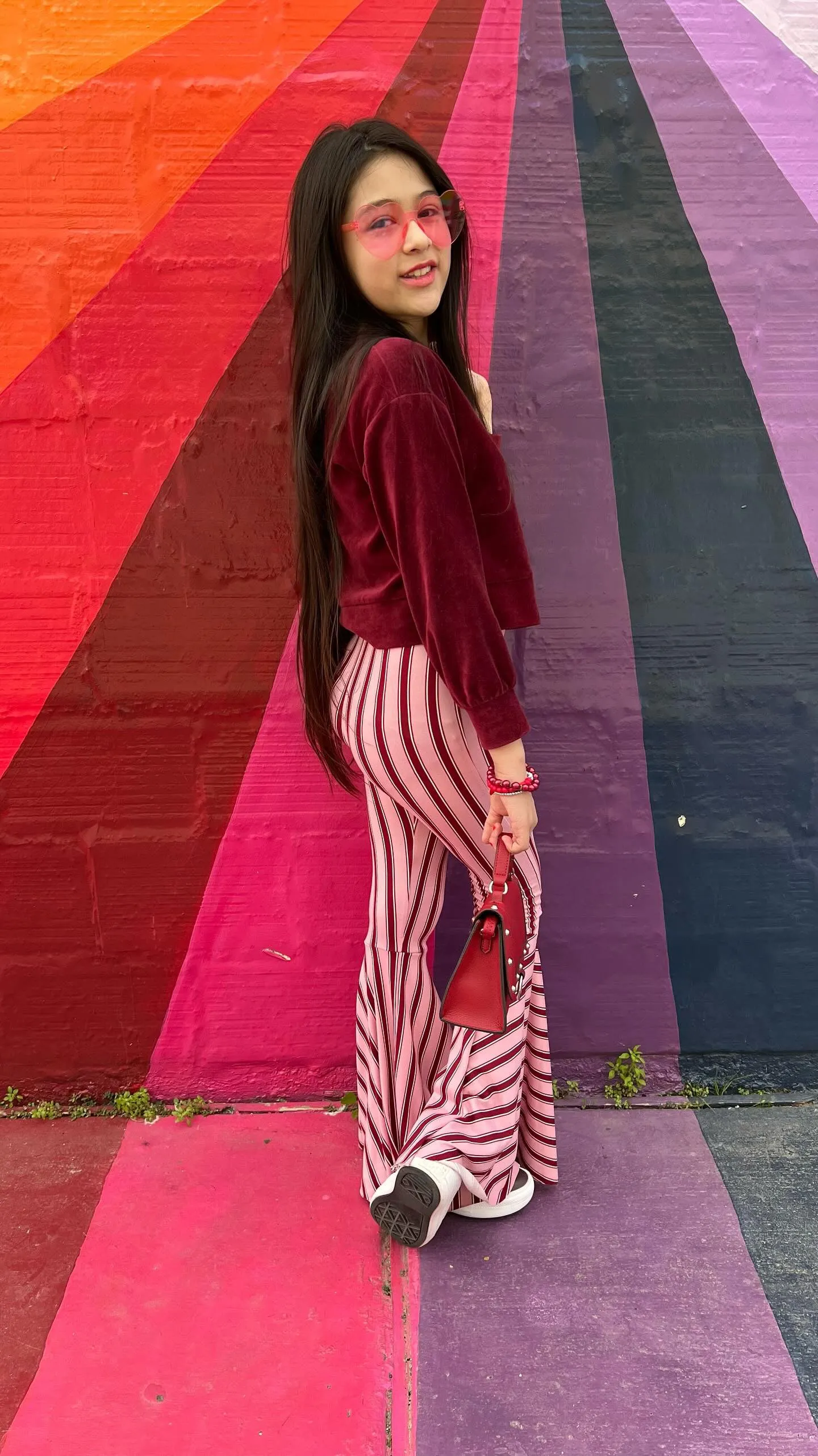 Pink and Red Stripe Bell Bottom Pants