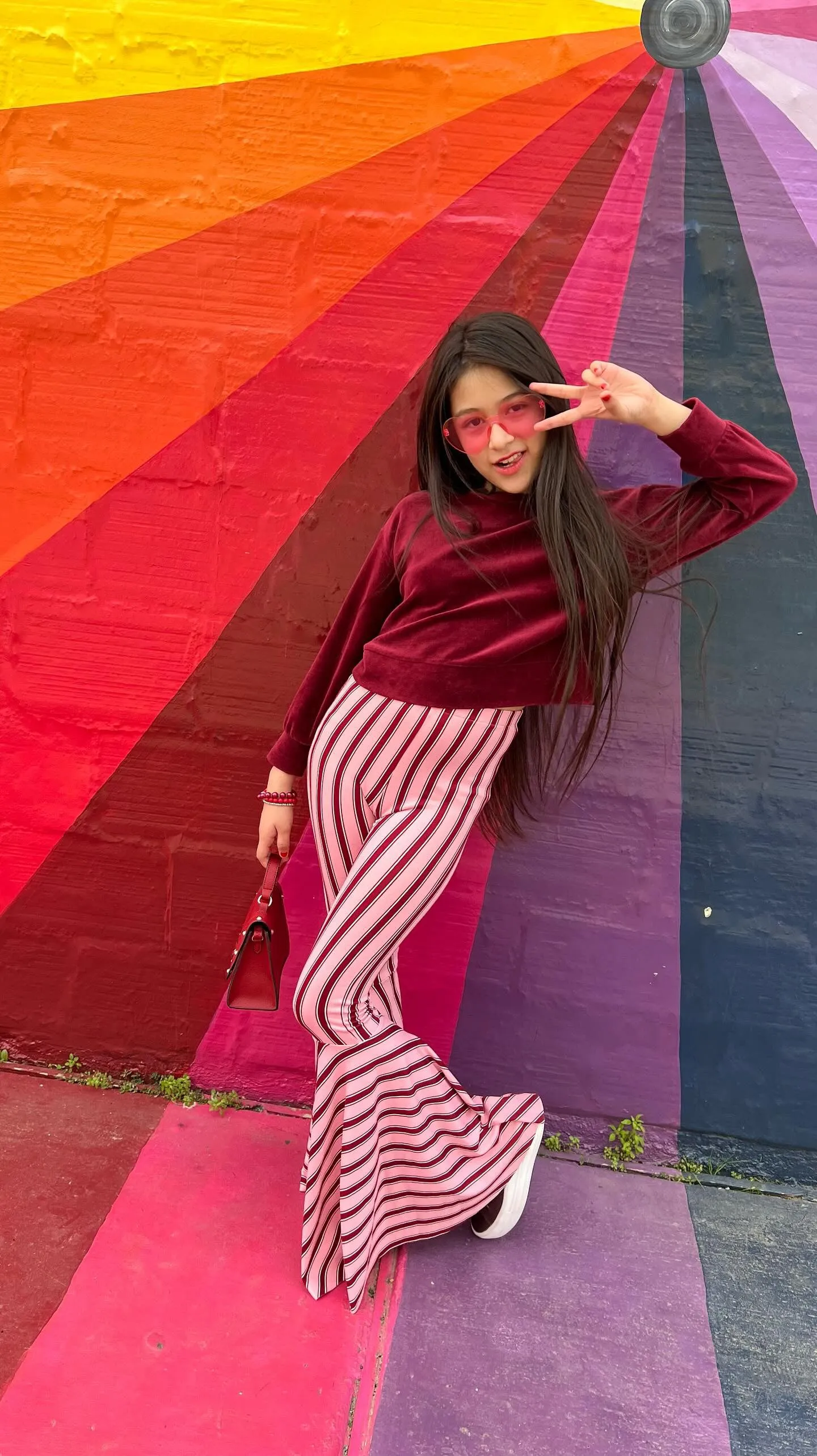 Pink and Red Stripe Bell Bottom Pants