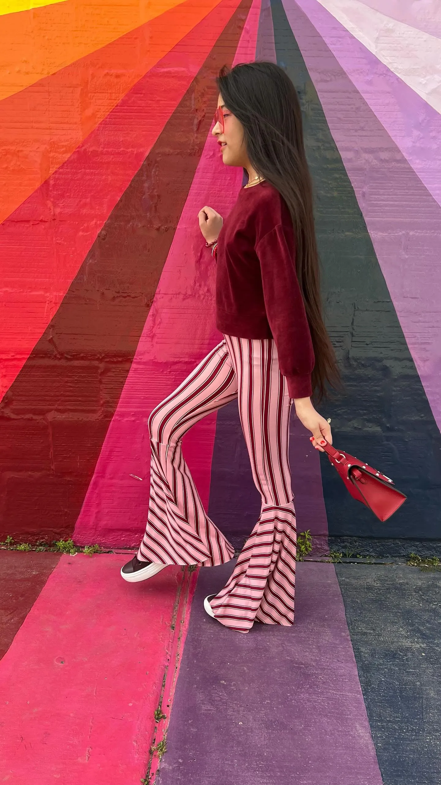 Pink and Red Stripe Bell Bottom Pants