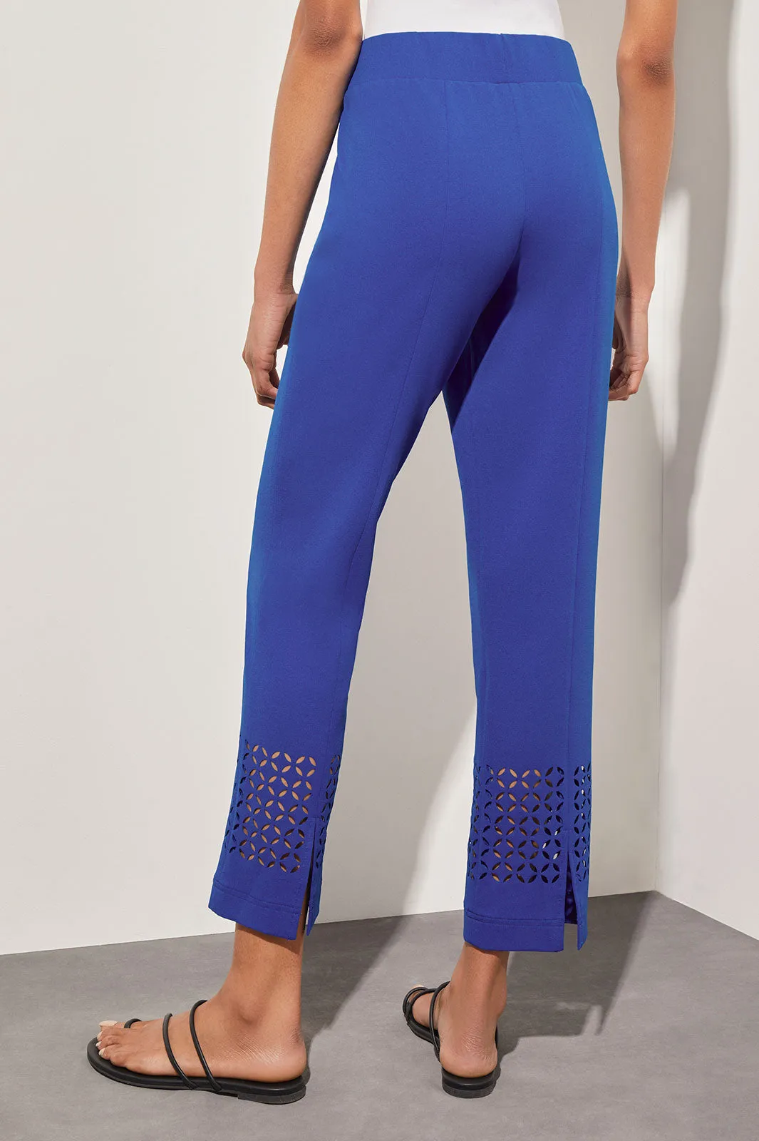 Plus Size Stretch Deco Crepe Straight-Leg Cut Out Detail Ankle Pants