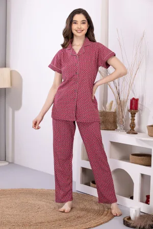 Printed Cotton Classic collar Night suit