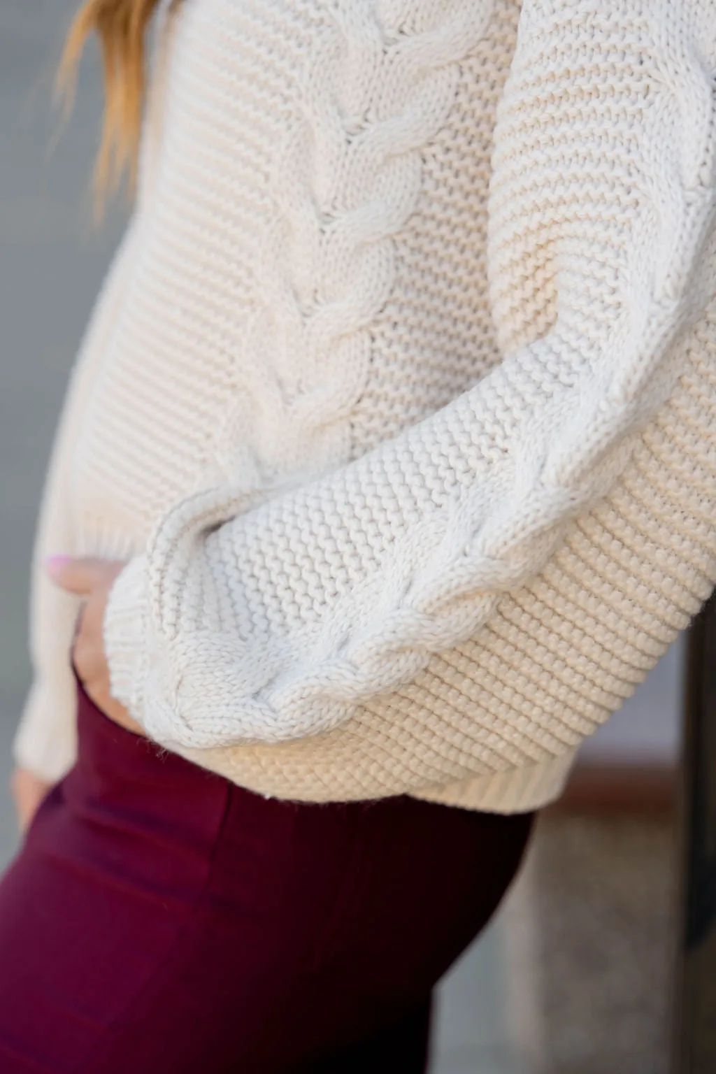 Relaxed Cable Knit Accented Sweater