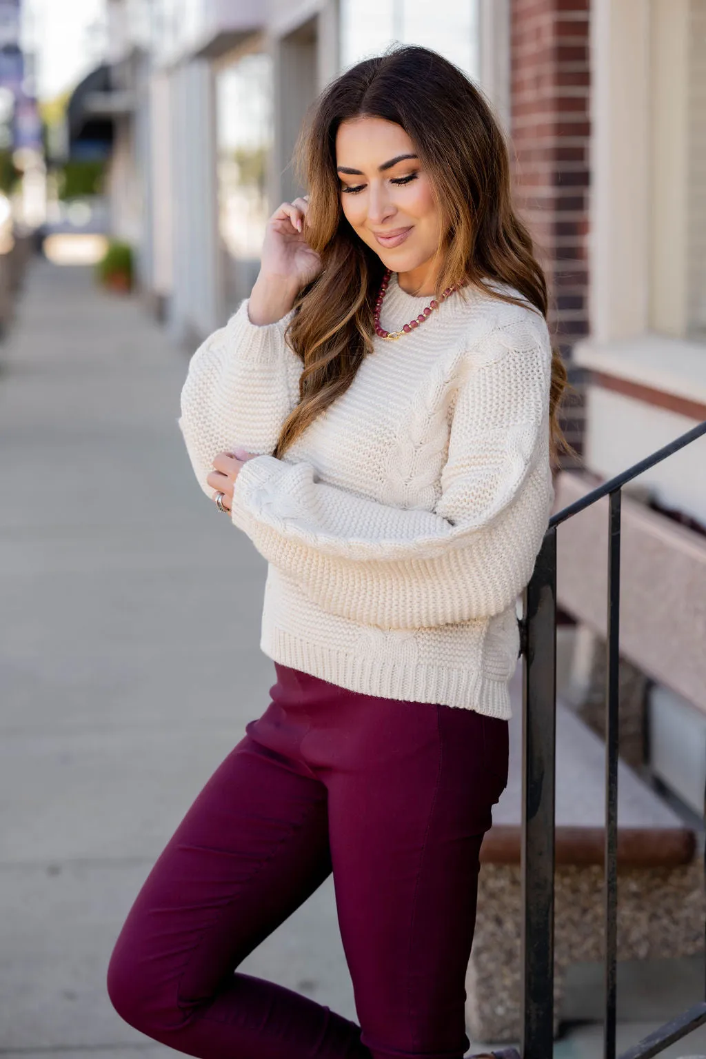 Relaxed Cable Knit Accented Sweater